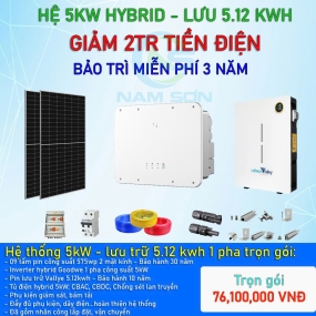 Hệ Thống 5kW - Lưu Trữ 5.12kwh 1 pha trọn gói 