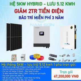Hệ Thống 5kW - Lưu Trữ 5.12kwh 1 pha trọn gói  